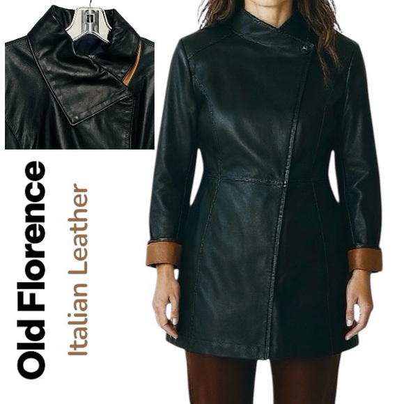 Old Florence Jackets & Blazers - Old Florence Trench Jacket Italian Soft VERA PELLE Leather Black Brown Sz EU 44